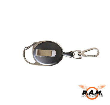 Schlüsselrolle mit 75 cm langer Nylonschnur, Clip und Karabiner