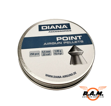 DIANA Point Spitzkopf Diabolos 5,5 mm (.22) 1.00 Gramm glatt – 250 Stk.