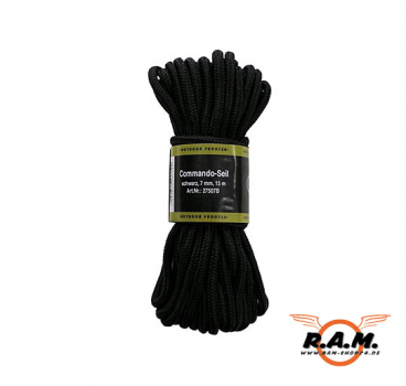 Commando-Seil in schwarz, 7mm x 15m
