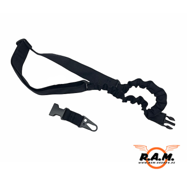 Bungee-Gewehrgurt, schwarz, Befestigung mit Karabiner