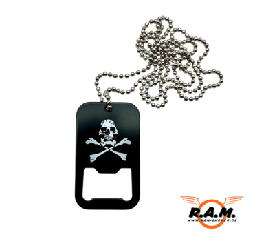 Flaschenöffner, Skull, als Erkennungsmarke mit Kette