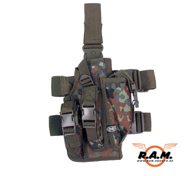 Pistolenbeinholster,flecktarn, Bein- und Gürtelbef., rechts