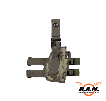 Pistolenbeinholster, Camo , mit Beingurt und Gürtelschlaufe, rechts