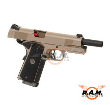 Preview: Softairpistole KJ Works M1911 MEU Full Metal GBB, Tan