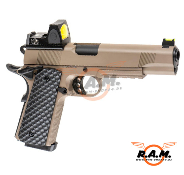 Preview: Softairpistole Raven MEU Railed + BDS GBB (M1911), Tan