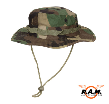 US GI Buschhut, mit Kinnband, GI Boonie, Rip Stop, woodland **AUSLAUF**