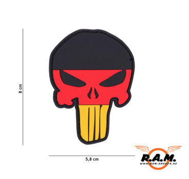 3D PVC Patch Punisher Deutschland schwarz/rot/gold, 8cm x 5,8cm