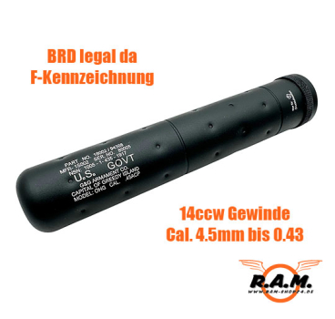 F-Schalldämpfer cal. 6mm & 0.43 SOCOM MK23