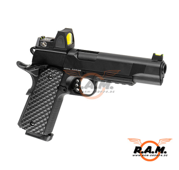 Softairpistole Raven MEU Railed + BDS GBB (M1911), schwarz