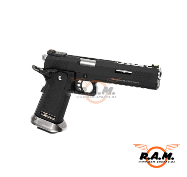 WE Softairpistole Hi-Capa 6 Force A Silver Barrel Full Metal GBB, schwarz