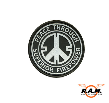 3D - Peace Rubber Patch -Through Superior Firepower - schwarz