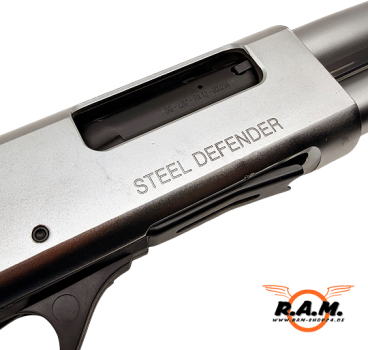 STEEL DEFENDER CO2 Schrotflinte / Pumpgun 7 Schuss NBS CHROMED MARINE CORPS cal. 0.68