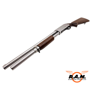 Preview: STEEL DEFENDER CO2 Schrotflinte / Pumpgun 7 Schuss NBS CHROMED MARINE CORPS cal. 0.68