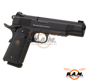 Softairpistole KJ Works M1911 MEU Full Metal GBB, schwarz