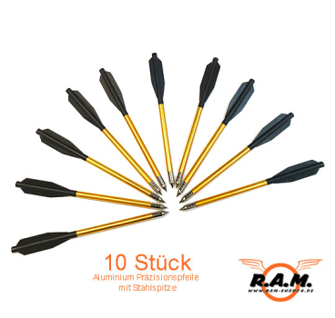 10 Stück Präzisions Alu Pfeile / Bolzen für Armbrustpistole
