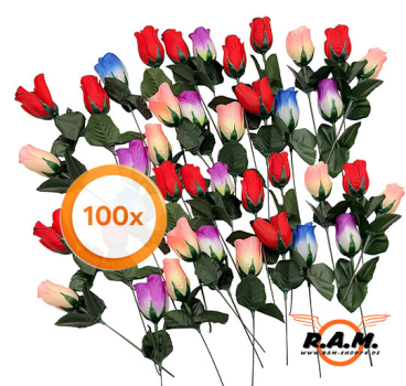 Plastikrosen für Kirmes Röhrchen Schießbude 100 Stück bunt, ca. 18 cm