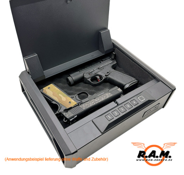 Biometrischer Pistolentresor mit Fingerabdruck, Code & Schlüssel – für 2 Pistolen & Magazine