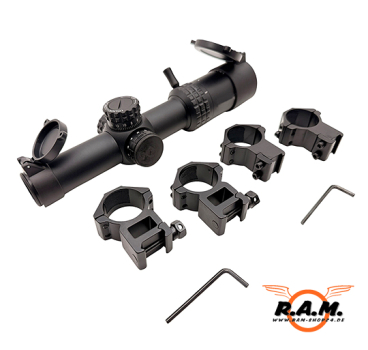 Preview: 1-5x24 IR Tactical Zielfernrohr beleuchtet – LPVO Scope mit 21mm & 11mm Montage | Rot / Grün Absehen