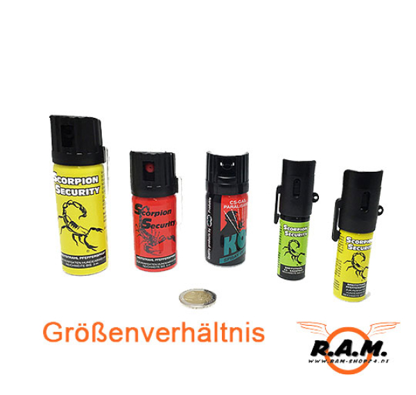 Scorpion - Breitstrahl Pfefferspray 50ml mit Gürtelclip und Federdeckelkappe