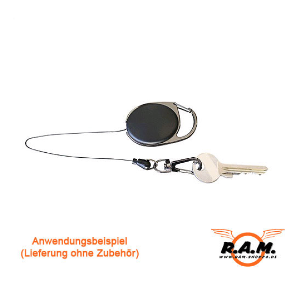 Schlüsselrolle mit 75 cm langer Nylonschnur, Clip und Karabiner