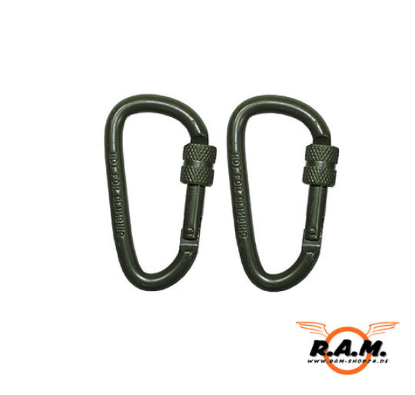 Karabiner, Schraubverschluss, D 6mmx6cm, 2-er Pack, oliv