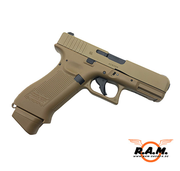 Airsoftpistole GLOCK 19X, 6mm BB, CO2 in coyote (BlowBack)