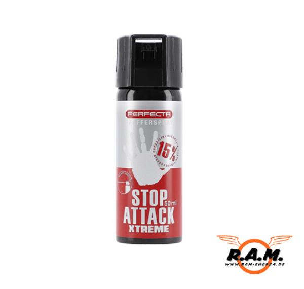 Perfecta Stop Attack XTreme Pfeffer-Spray 50 ml – 15% OC, ballistischer Strahl, 5 m