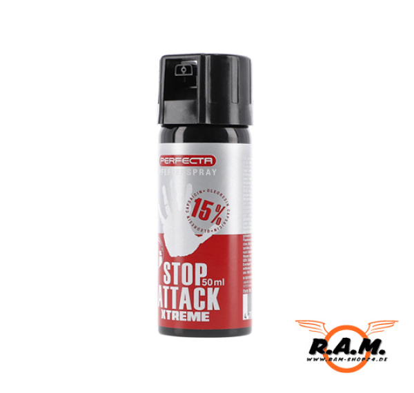 Perfecta Stop Attack XTreme Pfeffer-Spray 50 ml – 15% OC, ballistischer Strahl, 5 m