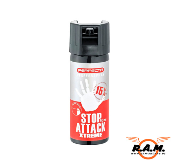 Perfecta Stop Attack XTreme Pfeffer-Spray 50 ml – 15% OC, ballistischer Strahl, 5 m