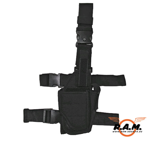 Pistolenbeinholster, schwarz, verstellbar, rechts