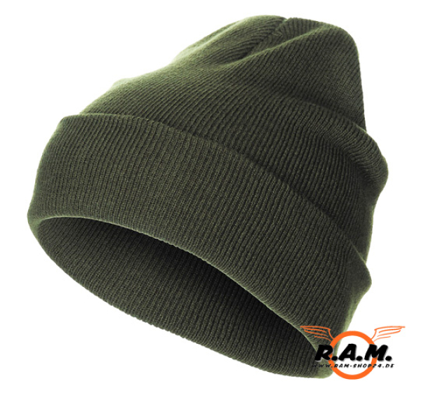fein gestrickte Rollmütze, oliv