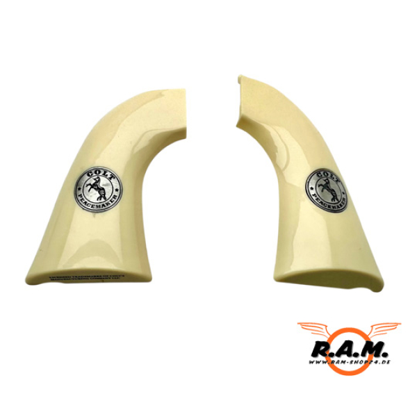 Colt SAA Griffschalen, weiß mit "Colt Peacemaker "Logo *Rarität*