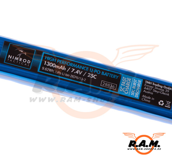 Lipo 7.4V 1300mAh 25C Stock Tube Type