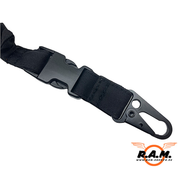Bungee-Gewehrgurt, schwarz, Befestigung mit Karabiner