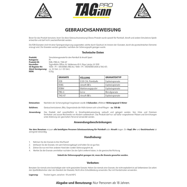 Taginn R2B Paintball / Airsoft Puder Handgranate