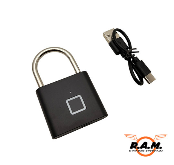 Vorhängeschloss / Waffenkofferschloss mit Fingerabdruck – USB-aufladbar