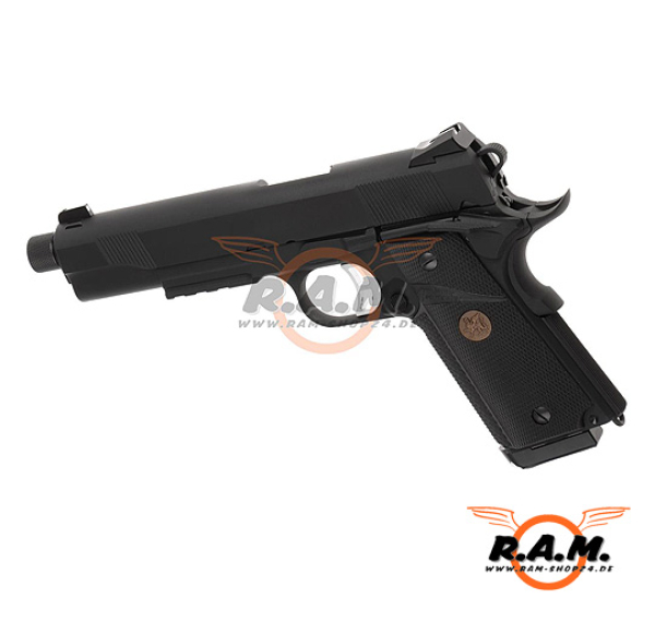 Softairpistole KJ WORKS M1911 MEU TBC Full Metal GBB, schwarz