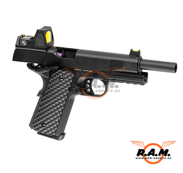 Softairpistole Raven MEU Railed + BDS GBB (M1911), schwarz