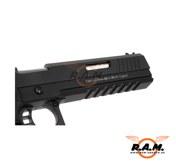 WE Softairpistole Hi-Capa 6 Force A Silver Barrel Full Metal GBB, schwarz
