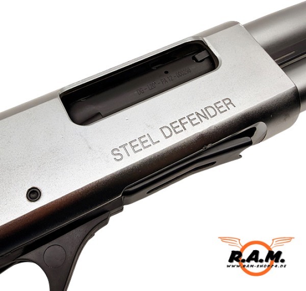 STEEL DEFENDER CO2 Schrotflinte / Pumpgun 7 Schuss NBS CHROMED MARINE CORPS cal. 0.68