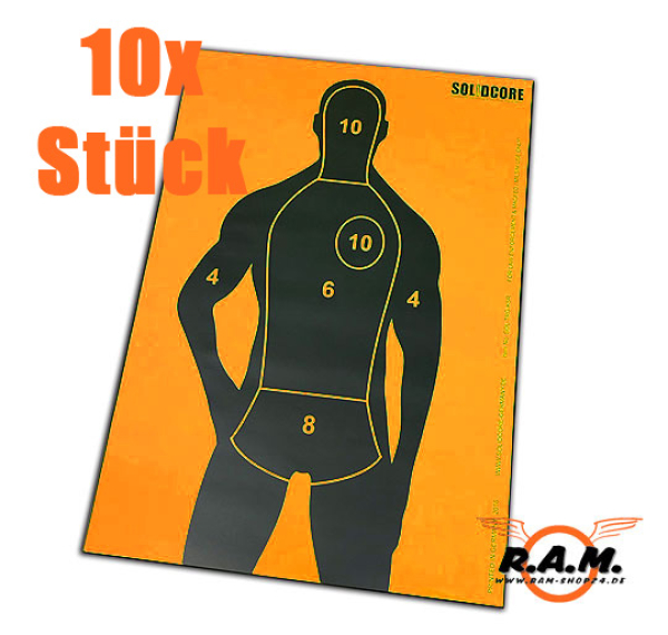 Mannscheibe SOLID TARGET 10 Stück neonorange in Lebensgröße