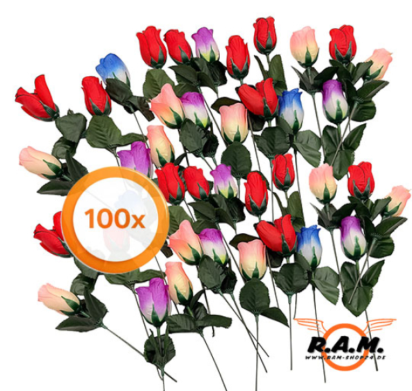 Plastikrosen für Kirmes Röhrchen Schießbude 100 Stück bunt, ca. 18 cm