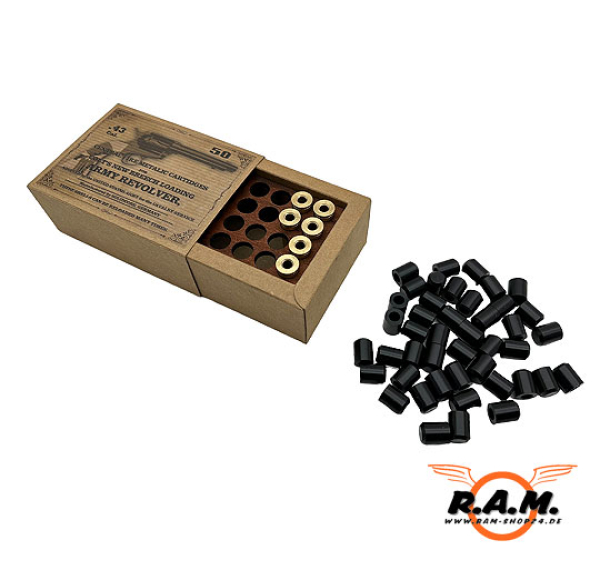 Colt SAA cal. 0.43 Spezialhülsen Set 6 Hülsen, 50 Geschosse & Sammler Munitionsbox