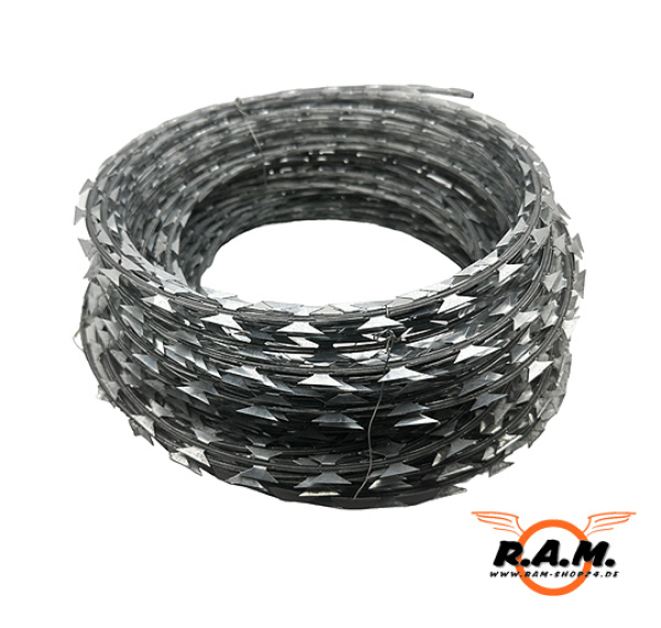 Stacheldraht mit Metallklingen, ca. 50m, Durchmesser 30 cm, verzinkt