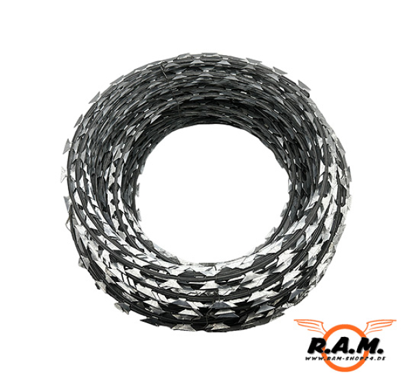 Stacheldraht mit Metallklingen, ca. 50m, Durchmesser 30 cm, verzinkt